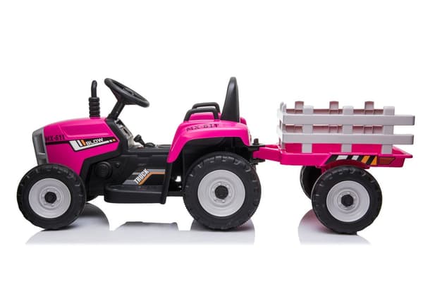 Pink Elektrisk Traktor med Tilhørende Anhænger & Fjernbetjening til Børn, LED-lys, Musikpanel, 2 Hastigheder, CE-godkendt