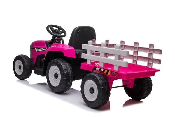 Pink Elektrisk Traktor med Tilhørende Anhænger & Fjernbetjening til Børn, LED-lys, Musikpanel, 2 Hastigheder, CE-godkendt