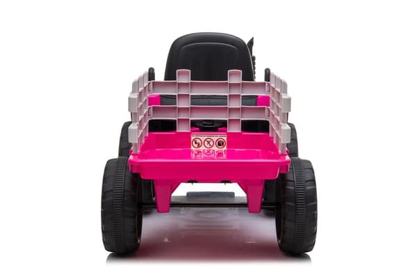Pink Elektrisk Traktor med Tilhørende Anhænger & Fjernbetjening til Børn, LED-lys, Musikpanel, 2 Hastigheder, CE-godkendt