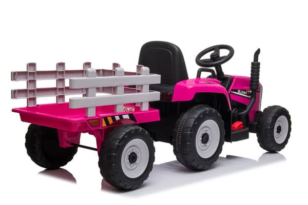 Pink Elektrisk Traktor med Tilhørende Anhænger & Fjernbetjening til Børn, LED-lys, Musikpanel, 2 Hastigheder, CE-godkendt