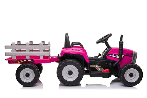 Pink Elektrisk Traktor med Tilhørende Anhænger & Fjernbetjening til Børn, LED-lys, Musikpanel, 2 Hastigheder, CE-godkendt