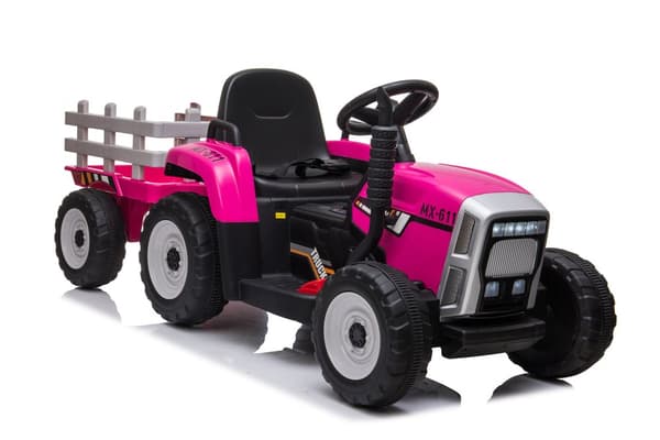 Pink Elektrisk Traktor med Tilhørende Anhænger & Fjernbetjening til Børn, LED-lys, Musikpanel, 2 Hastigheder, CE-godkendt