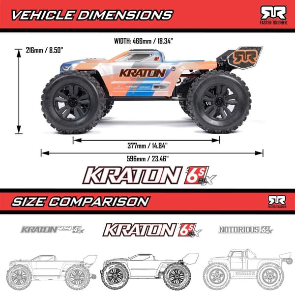 ARRMA Kraton 6S 4x4 1/8 Børsteløs RTR Blå/Orange