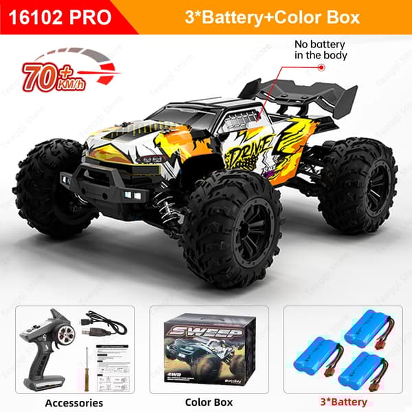 RC Off-Road Bil, 70KM/H Hastighed, 4WD Terrænkørselsevne,16102PRO-YE-3B-BX