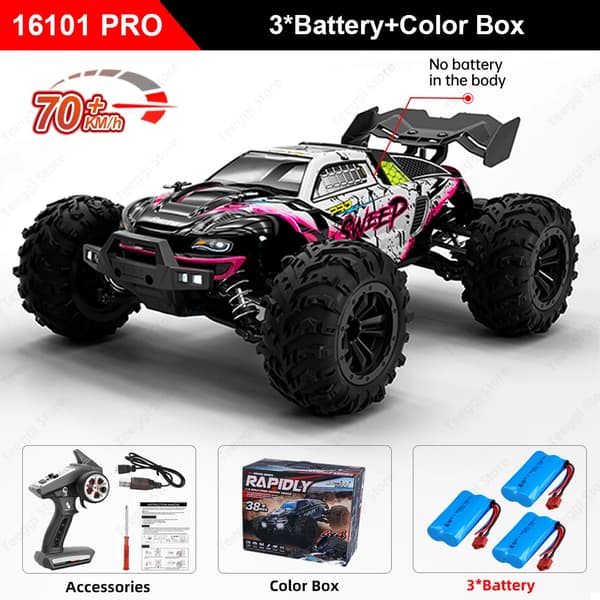 RC Off-Road Bil, 70KM/H Hastighed, 4WD Terrænkørselsevne,16101PRO-RED-3B-BX