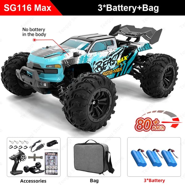 RC Off-Road Bil, 80 KM/H Hastighed, 4WD Børsteløs Motor,SG116 MAX 3B CB
