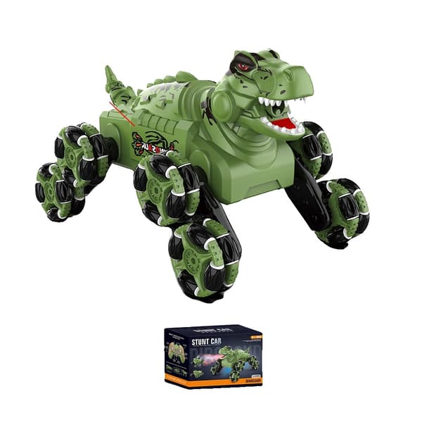 RC Dinosaur Stuntbil, 10 km/t Hastighed, 30m Kontrolafstand,Dobbelt Fjernbetjening Grøn