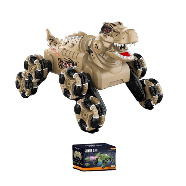 RC-dinoauton temppuauto, 10 km/h nopeus, 30 m ohjausetäisyys,Kaksinkertainen etäohjain ruskea