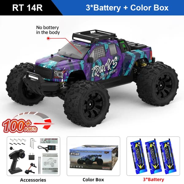 Fjernbetjent Off-Road Bil, 100 KM/T Topfart, Lang Batterilevetid,PT14R Lilla 3B BX