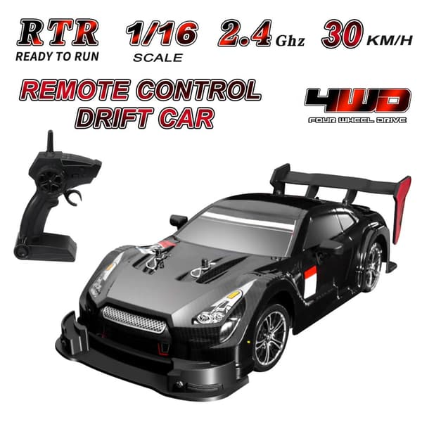 Fjernbetjent Driftbil, 4WD, 30 km/t Hastighed,sort