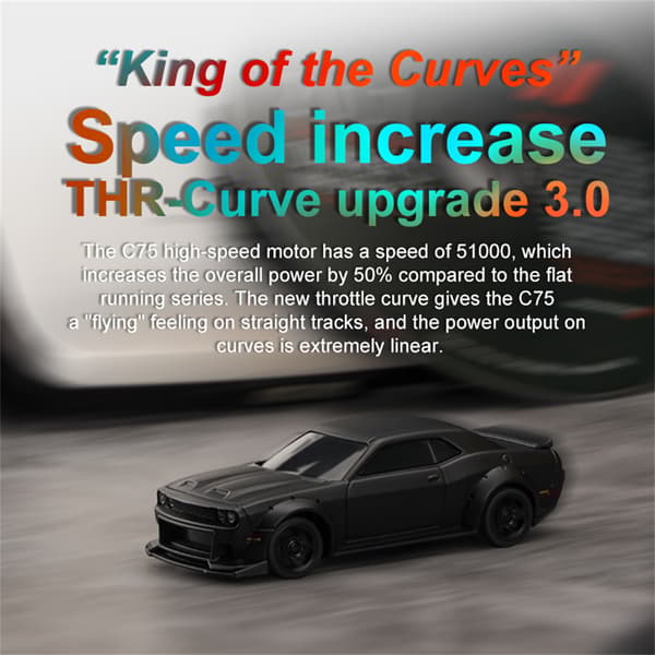 Kaukosäädinauto, Turbo Racing C75 RTR 1/76 Scale RC Drift -kaukosäädin LED-valoilla, 4-vetoinen leluauto 4,5,6,7,8+, lasten lahjat (musta)