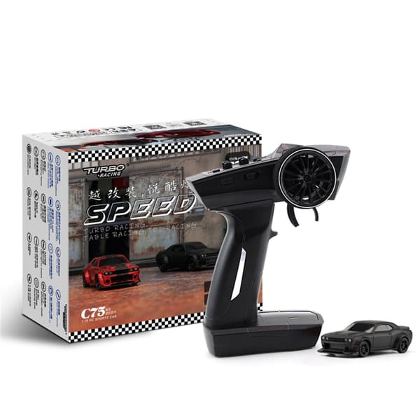 Kaukosäädinauto, Turbo Racing C75 RTR 1/76 Scale RC Drift -kaukosäädin LED-valoilla, 4-vetoinen leluauto 4,5,6,7,8+, lasten lahjat (musta)