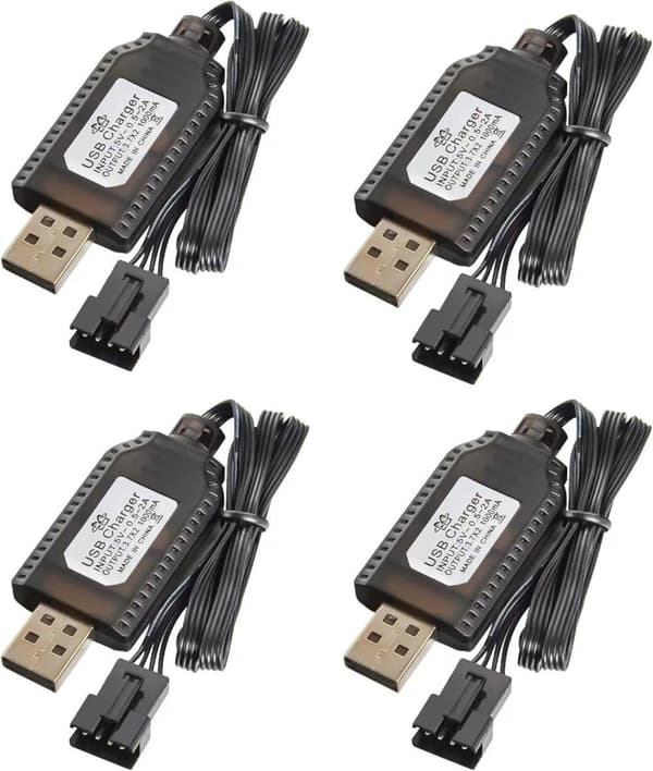 4x USB-oplader til 7.4V 2S LiPo SM-4P – Tilbehør til fjernstyret legetøj batterioplader