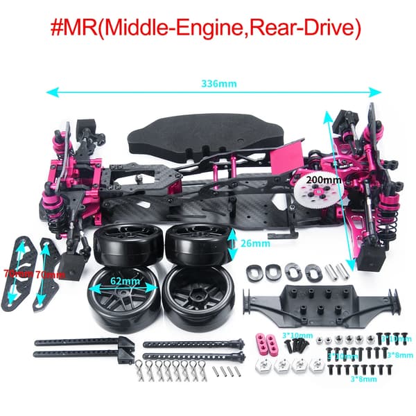 Drift Bil Ramme Kit, Legering & CF Chassis, Bælte Drift,til MR-Pink