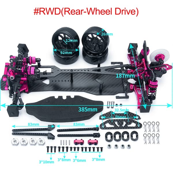 Driftbilramskit, legering och kolfiberchassi, remdrift,för RWD-Pink