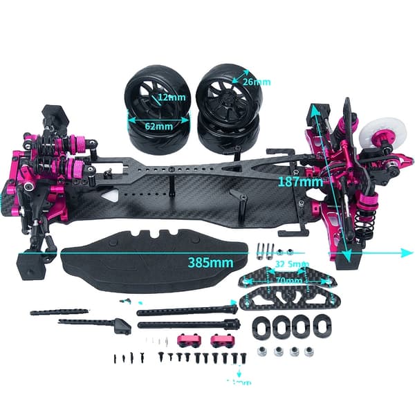 Driftbilramskit, legering och kolfiberchassi, remdrift,för RWD-Pink