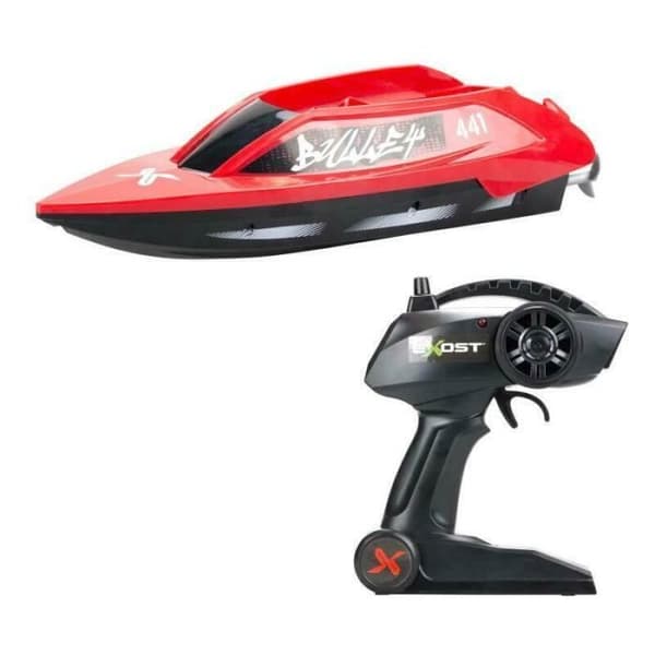 Radiostyrd båt - Exost - Rocketwave - Röd och svart - Batteri - 2,4Ghz - Gun