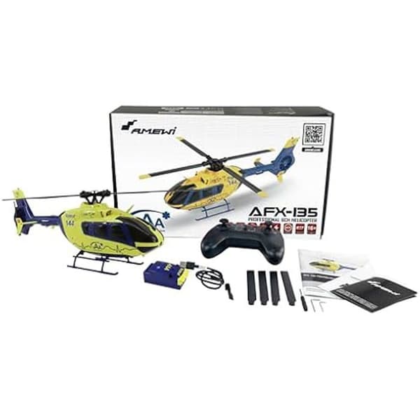 Fjärrstyrd helikopter - AMEWI - AFX-135 Pro Alpine Ambulans - Fluogul - 6 kanaler - RTF