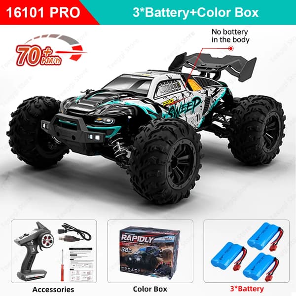 RC Off-Road Bil, 70KM/H Hastighed, 4WD Terrænkørselsevne,16101PRO-BU-3B-BX