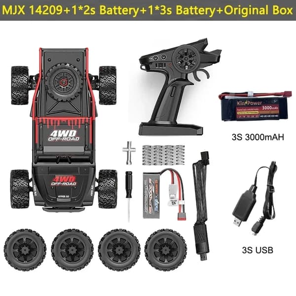Fjernstyret bil, 1:14 skala, 4WD off-road, mere end 15 minutters kørselstid,MJX 14209 2B