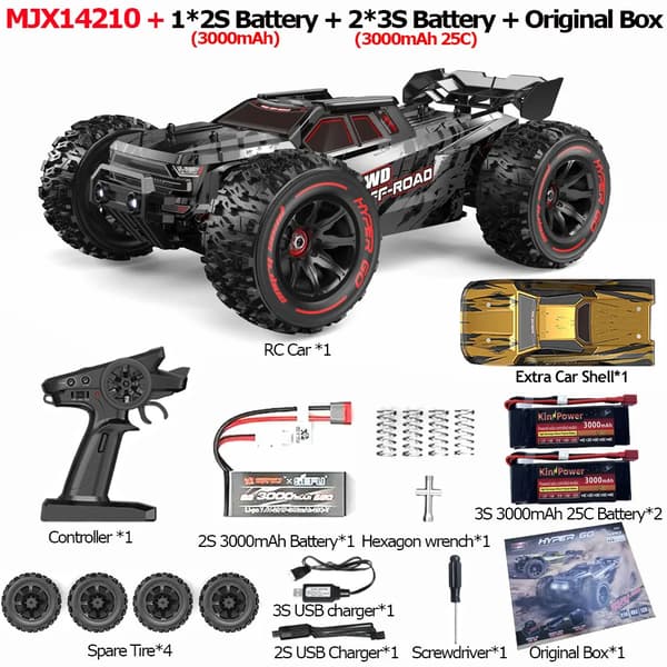 RC bil, Skala 1/14, Maksimal hastighed 75 km/t, Fjernbetjeningsafstand 120 m,MJX14210 3B