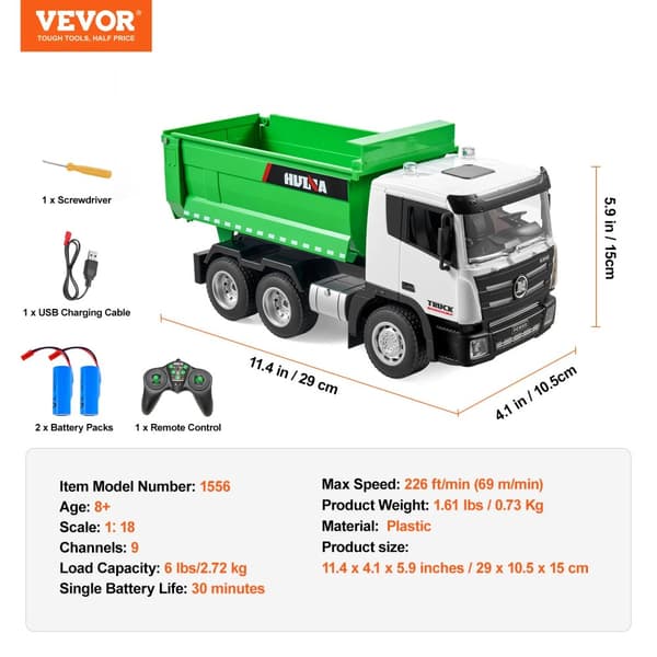 RC Dumper, 9 kanaler, 30 meter räckvidd, 4WD-prestanda,Grön