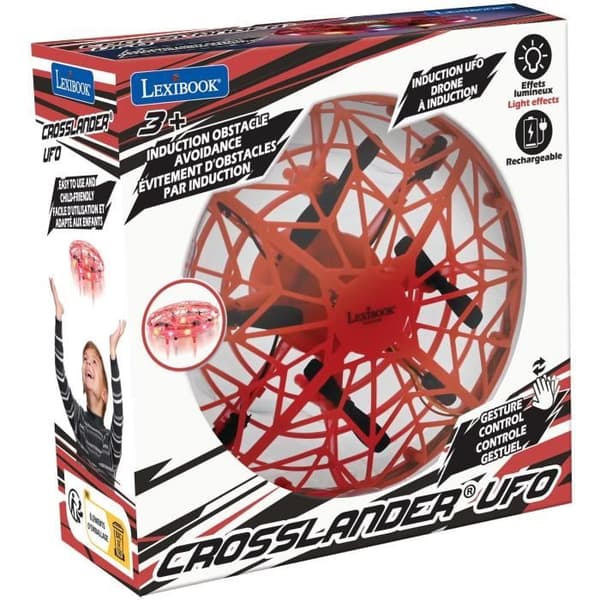 LEXIBOOK Mini Induction Flying Drone - Gesture Control - Altitude Hold - Ljuseffekter - Röd/Svart