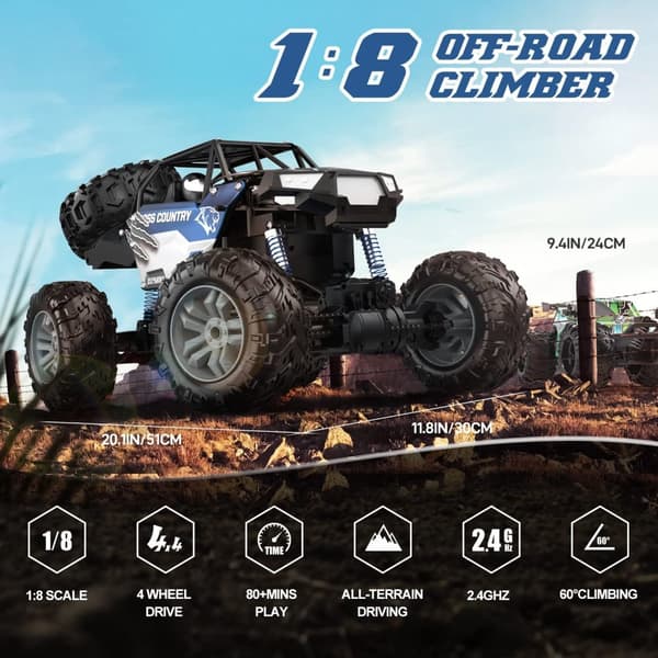 Monster Truck, 4WD, Store Dæk, Realistisk Lyd,Blå