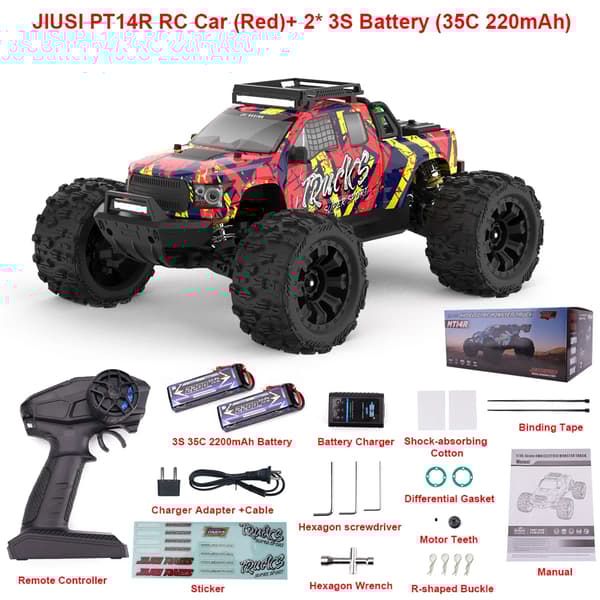 RC Bil, 80 km/t Hastighed, 1/14 Skala, 4 Kanaler,PT14R Rød 2B