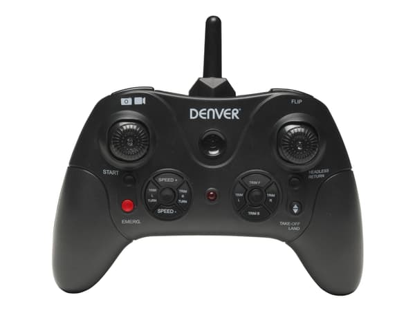 Denver 2,4 GHz droonilennokki suurella akulla, sisäänrakennettu HD-kamera ja korkeuden pitotoiminta, 4 roottoria, 1 MP, 30 m, MicroSD (TransFlash), 1