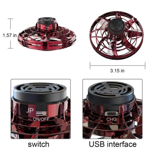 Effektfull Flygande Spinner Fidget Toy Drönare LED-Ljus Svart