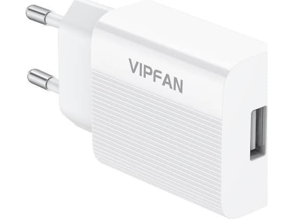 Vipfan E01 nätladdare, 1x USB, 2,4A + Micro USB-kabel (vit)