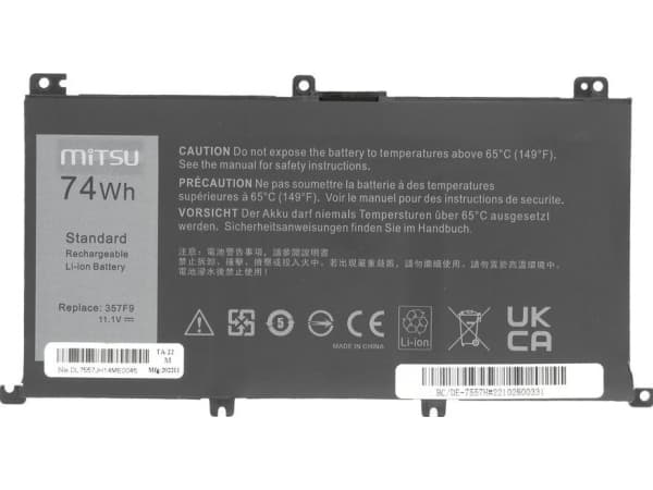 Bateria Mitsu Bateria 357F9 do Dell Inspiron 5577 7557 6600mAh 6600mAh