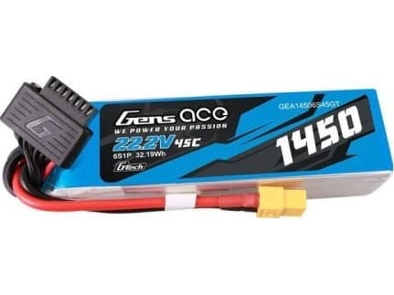 Gens ace G-Tech 1450mAh 22.2V 45C 6S1P Lipo Battery Pack with XT60 Plug, Battery