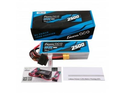 Gens ace G-Tech 2500mAh 22.2V 80C 6S1P Lipo Battery Pack with XT60 plug, Battery