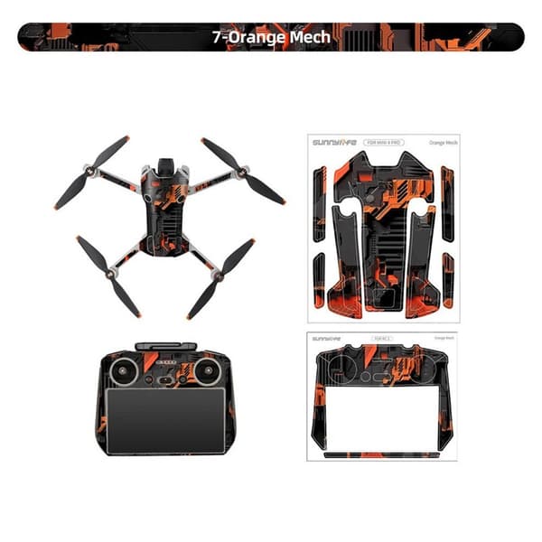 Sunnylife Sticker kit DJI Mini 4 Pro og DJI RC 2 - Orange mech
