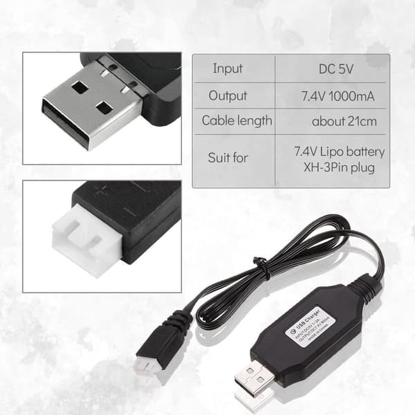 Hubsan 2x USB Laddkabel 7.4V för SYMA X8C Hubsan H501S – Tillbehör till Fjärrstyrda Leksaker Batteriladdare