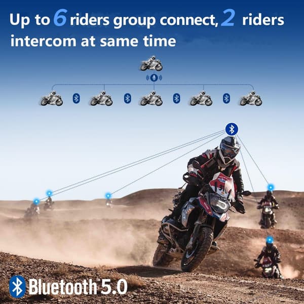 Motorcykel Intercom Headset, Bluetooth-forbindelse, 6 ryttere kommunikation