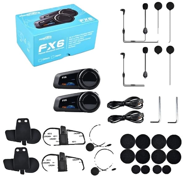 Motorcykel Intercom Headset, 6 Ryttere Kommunikation, Bluetooth 50 Forbindelse, 1 stk FX6 2 Pcs FX6