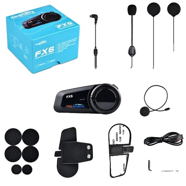 Motorcykel Intercom Headset, 6 Ryttere Kommunikation, Bluetooth 50 Forbindelse, 1 stk FX6