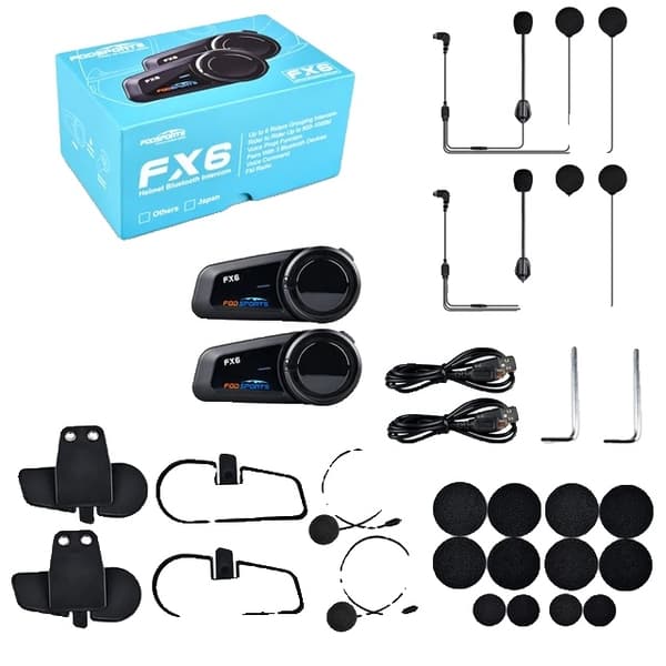 Moottoripyöräkypärän kuulokkeet, 6 ratsastajan kommunikointi, FM-radio integrointi, 1 kpl FX6 2pcs FX6