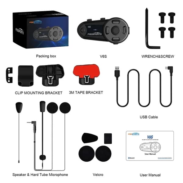 Motorcykel Intercom Hjelm Bluetooth Headset, Trådløs Kommunikation, FM Radio Integration, V6S