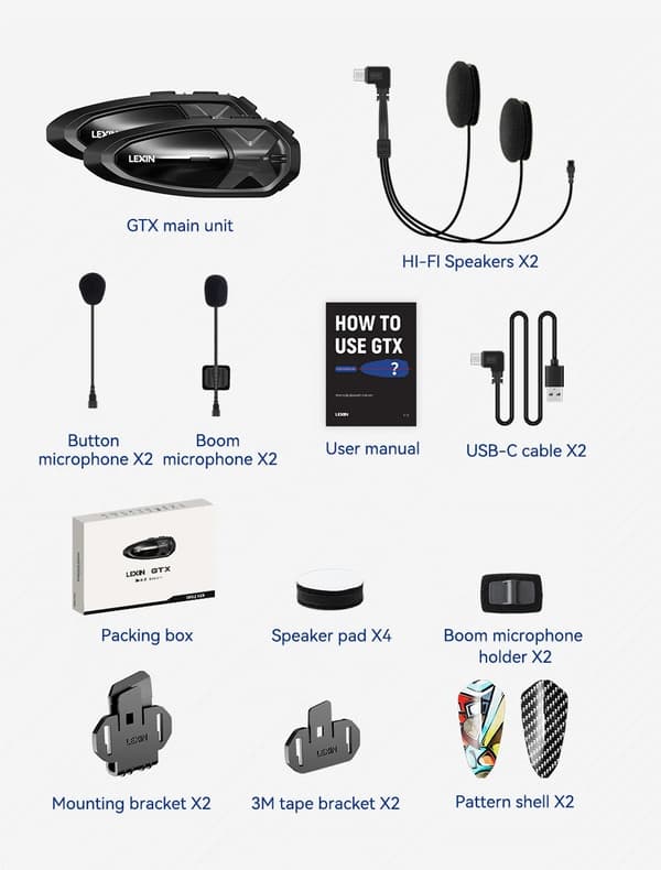 Motorcykel Intercom, Bluetooth 50 Forbindelse, Enkeltknap Parring, Dobbelt pakke 2 stk