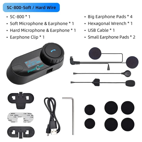 Motorcykel Intercom Hjälm Headset, Vattentät, Bullerreducering, Lång Batteritid,SC-800 S och H Tråd