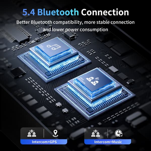 Motorcykelhjelm Intercom, Bluetooth 5.4, 10-vejs kommunikation, FM-radio