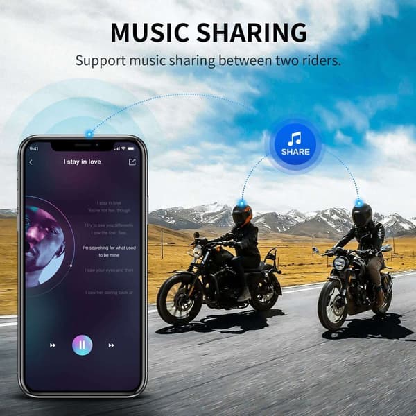 Motorcykel Intercom Headset, Bluetooth 5.0, Understøtter 8 Ryttere, Vandtæt Design