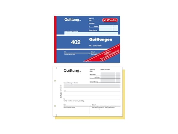 Herlitz 402 - Receipt pad - 40 ark - A6 (105 x 148 mm) - Kopia - självkopierande (paket om 4)