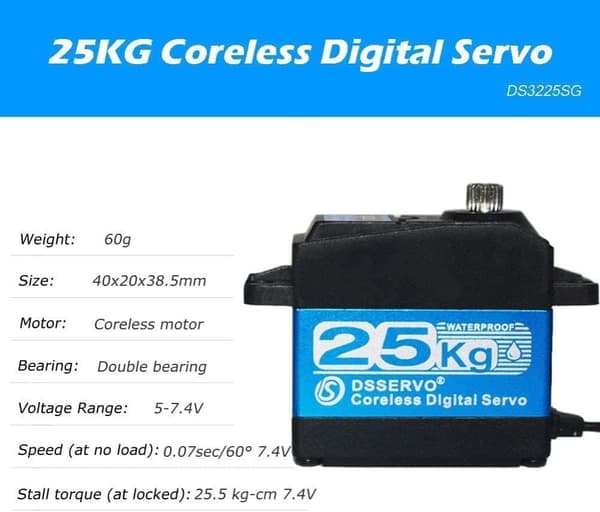 Dsservo DS3225PRO 7.4V 25KG ja 25T nokka mallille 1/10 (180 astetta) - Lisävarusteet kauko-ohjattaville leluille Digitaalinen ytimetön servomoottori