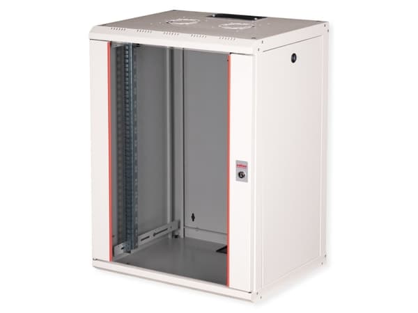 ROLINE 26.21.0006, Väggmonterad rack, 16U, Knapplås, Kuggskenor, 29 kg, Grå