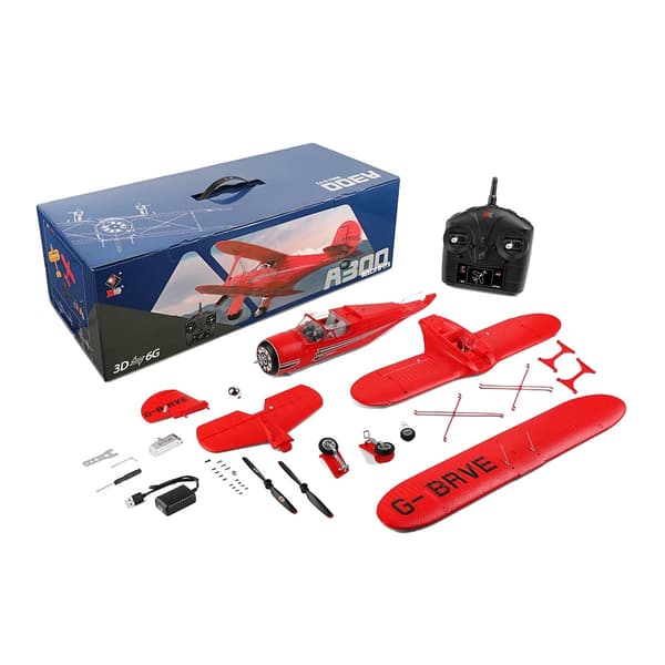 RC Biplan, Effektiv borstlös motor, 8 minuters flygtid,Röd